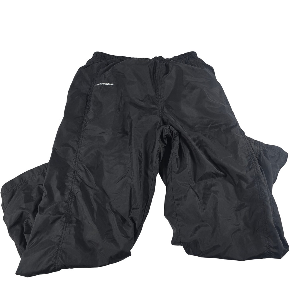 Reebok Mens Black Nylon Windbreaker Track Pants Lined Sportswear Size Large